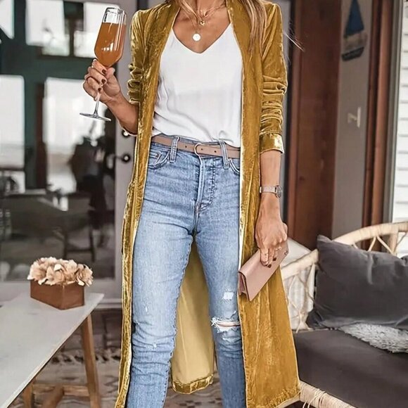 Gold Casual Women's Plush Mid-Length Coat - Picture 7 of 7